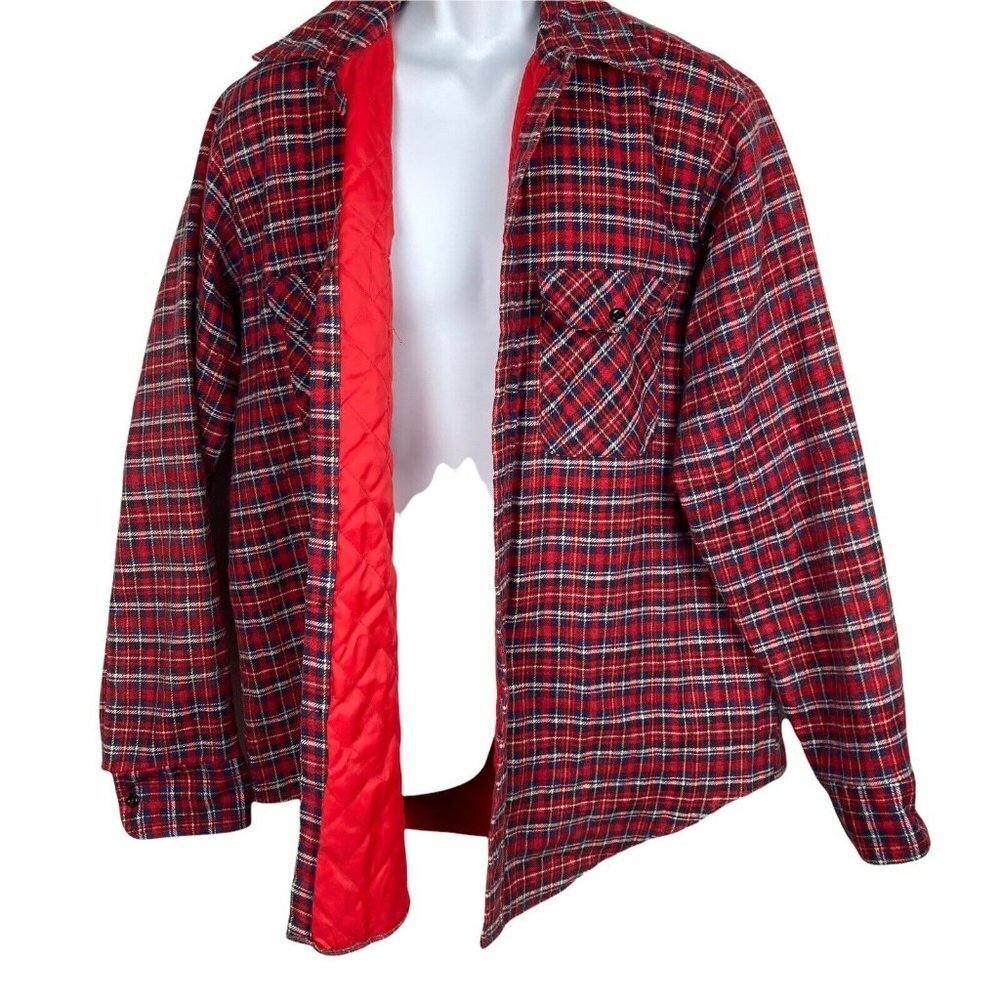 Vintage JC Penny Red Plaid Flannel Shacket L Tall Mens Quilted Lining Jacket